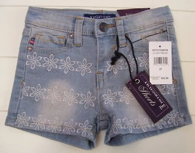 Pantalones cortos de mezclilla Vigoss para niñas con cintura ajustable y margaritas bordadas talla 2T Foto 1 de 2