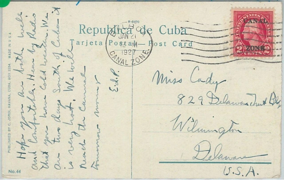 74493 - EUA: Zona do Canal do Panamá - HISTÓRIA POSTAL - CARTÃO POSTAL de BALBOA 1927 - Imagem 1 de 1