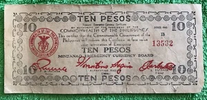 1943 Mindanao Emergency Currency Board Philippines Ten Pesos Currency/Cash/Note - Picture 1 of 4