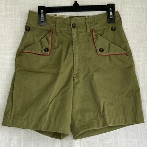 BSA Olive Green Red Stripe Uniform Shorts Waist 25 Button Closure CR-257 - Picture 1 of 8