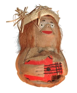 Tiki Bank Face Wooden Coconut Figurine Hand Carved Art 10" Tall w/Straw Vintage - Picture 1 of 7