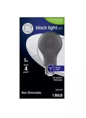 1 GE LED Black Light Bulb 5W Medium Base  A19 In/Outdoor Non-Dimmable - Image 1 of 3