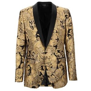 DOLCE & GABBANA Baroque Shiny Tuxedo Blazer Jacket MARTINI Black Gold 12377