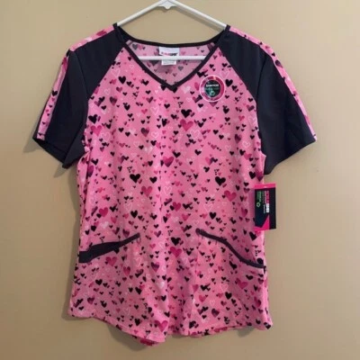 ScrubStar Pink Sentimental Hearts Valentine Nurse Uniform Scrub Top  Choose Size - Image 1 of 2