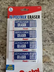 (4-Pk) Pentel Hi-Polymer Block Eraser White Large ZEH10BP4 - Picture 1 of 2