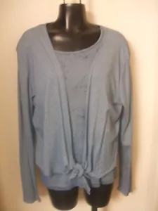 Fresh Produce 2-teilig Blumen Top Cardigan einfarbig Achselzucken blau sturmweicher Glanz L XL neu mit Etikett - Bild 1 von 12