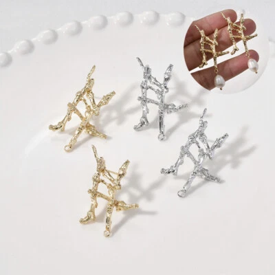 Aretes de hoja de latón enchapados en oro/plata con rama de árbol de oro/plata 4 piezas Foto 1 de 4