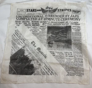 Vintage WWII Japanese Surrender Silk Handkerchief - Stars and Stripes Newspaper - Picture 1 of 8