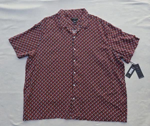 Shaquille O'Neal Hemd Herren 4XL Rot Navy Geometrisch Leinen Kurzarm Knopfleiste - Bild 1 von 10