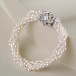 Precioso brazalete de perlas del Mar del Sur blanco natural de 6 filas 3-4 mm AAA+ 7,5-8 pulgadas - Imagen 1 de 4