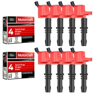 Set of 8 Red Ignition Coils Pack DG511 & Motorcraft SP515 SP546 Spark Plug Co... - Picture 1 of 9