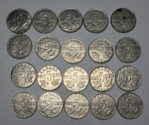 20x 1920–1936 Canada 5 Cents George V Nickel Lot – Vintage Old Canadian Coins - Bild 1 von 6