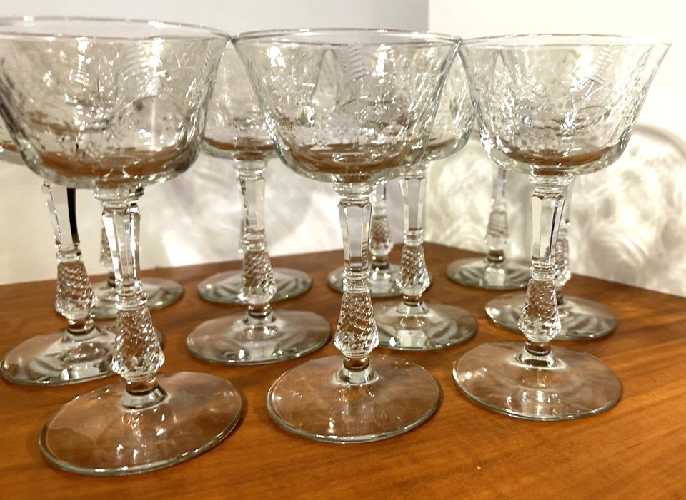 Libbey Rock Sharpe Champagne / Tall Sherbet (Set of 11) Flowers / Leaves Dots - Image 1 of 4