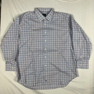 David Donahue Mens Dress Shirt Size 18 34/35 XXL Blue Button Up Plaid Casual - Picture 1 of 11
