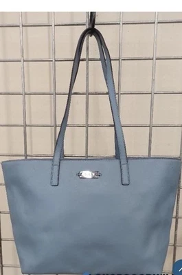 Bolsa tote DKNY azul com cinza estilo assinatura interior prata hardware - Imagem 1 de 4