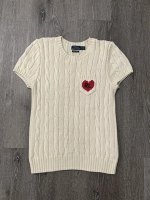 Polo Ralph Lauren Suéter Mujer Medio Cable Tejido Corazón Pullover Manga Corta  Foto 1 de 4