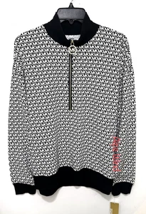 MICHAEL KORS Women's 1/2 Zip Allover Monogram Logo French Terry Top Size L $98 - Picture 1 of 5