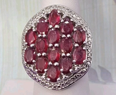 TGGC Sterling Silver 925 Bold Genuine Ruby Cluster Ring sz 6.75/7  - Image 1 of 4