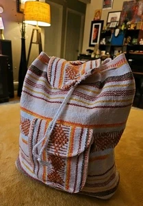 Pinzon mexikanischer gewebter Rucksack Baja Hippie Boho Rasta Surfer Tasche 14" orange weiß - Bild 1 von 6