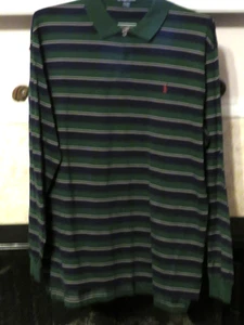 Camisa Polo by Ralph Lauren Verde Azul Blanco y Rojo Rayas Manga Larga Talla L - Imagen 1 de 3
