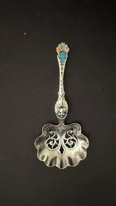 Antiker Wittling Sterling Silber Bon Bon Löffel Emaille & Cherub ohne Monogramm - Bild 1 von 11