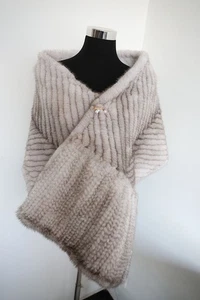 Knit 100% real mink fur scarf fur premium quality cape 170*40 cm white neck wrap - Picture 1 of 6