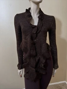 Women’s Brown Acrylic Casual Stretch Slim Button Tied Knitted Size S/M Jacket - Picture 1 of 24