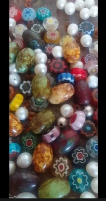 Millefiori And Wooden Beads and One Semi Precious Angel Pearl - Image 1 of 4