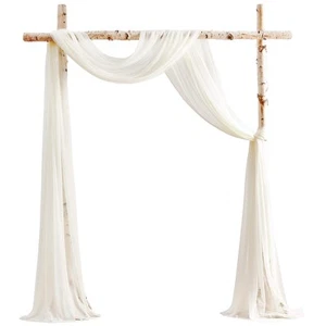 Wedding Arch Draping Fabric 2 Panels 20Ft Ivory Chiffon Fabric Drapes Arbor D - Picture 1 of 6