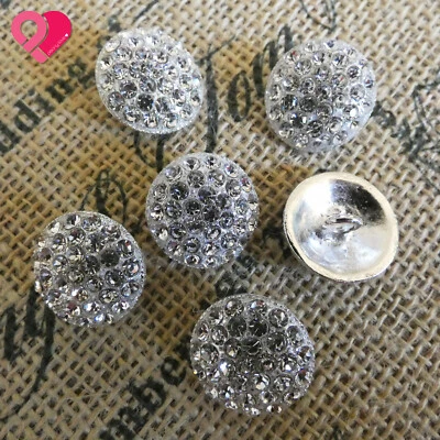 18mm Silver Crystal Carat Pave Diamond Rhinestone Vintage Domed Shank Button  - Image 1 of 4