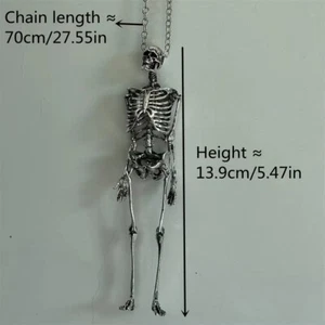 Giant Articulated Skeleton Polished Silver Alloy Movable Pieces Necklace Pendant - Picture 1 of 6