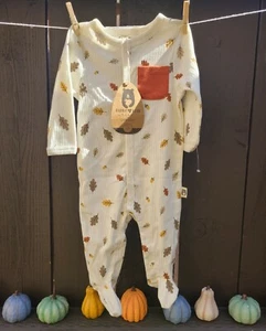 RABBIT+BEAR Boys 3/6 Months Organic Cotton Fall Leaves One- Piece Footie - Picture 1 of 3