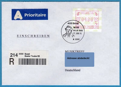 1995 Switzerland Suisse ATM stamps * BASLER TAUBE 95 * FDC Registered 480Rp. - Image 1 of 4