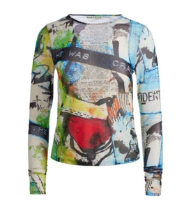 Alice + Olivia x Basquiat Delaina Mesh Top T Shirt Tee Confidential XS - Picture 1 of 13