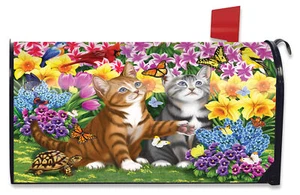 Garden Kittens Spring Magnetic Mailbox Cover Cats Standard Briarwood Lane - Picture 1 of 5
