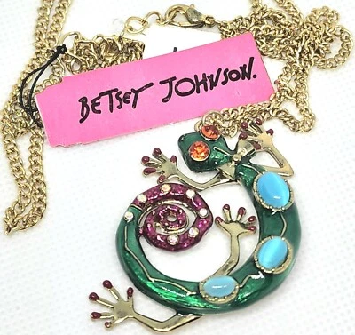 Collar Lagarto Gecko Betsey Johnson Verde Púrpura Azul Cabina Naranja Cristal 24 pulgadas Foto 1 de 4