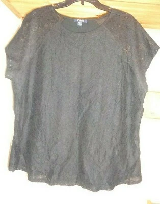 CHAPS  BLACK  ALL OVER FLORAL LACE  LINED BLOUSE   TOP  NEW SZ 1X/2X - Изображение 1 из 4