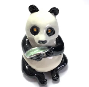 Enameled PANDA Trinket Box With Rhinestone Bamboo & Eyes - Picture 1 of 5