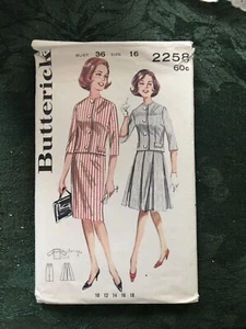 Chaqueta y Falda Vintage Butterick 2 Piezas Talla 16 Busto 36 # 2258 Usada - Imagen 1 de 2