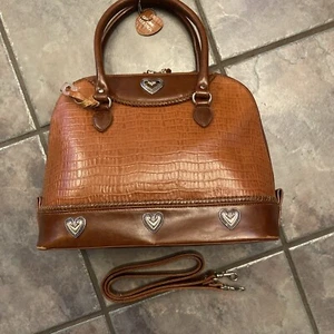 Vintage Herz Tasche braun Bowler Schultertasche Herz Dupe Mock Kroko siehe Bilder Gebrauchsspuren - Bild 1 von 18