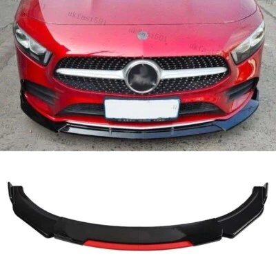 FOR BENZ A-CLASS C-CLASS E-CLASS Front Bumper Lip Splitter Spoiler Black+Red New - Image 1 of 4