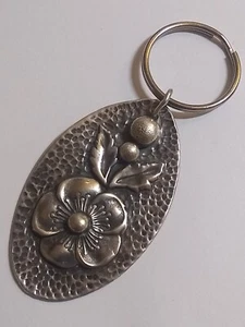 Antique Nouveau Arts Craft Flower Sterling Silver Necklace Pendant Keychain Fob - Picture 1 of 9