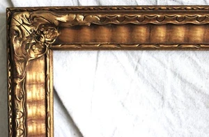 SUPERB ANTIQUE WOOD FITS 9 X 12" PICTURE FRAME ORNATE GOLD ARTS CRAFTS GESSO - Picture 1 of 24