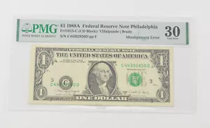 VF30 1988-A $1 FRN Philadelphia - FR#1915-C Misalignment Error - PMG *6579 - Picture 1 of 3