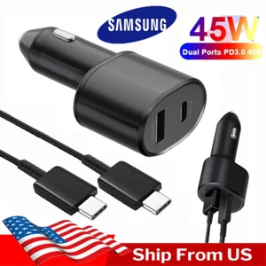 45W Dual Port Fast Charging Car Charger & Cable For Samsung S24 Ultra S23 FE S22 - Picture 1 of 14