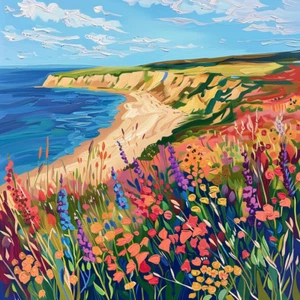 Yorkshire Coast Painting Art Luxury Canvas Wall Picture Print Colourful - Picture 1 of 1