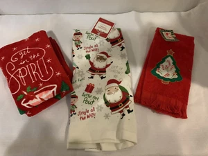 Lot of 3 Vintage Christmas Holiday Hand Kitchen Towels Royal Cherry Poinsettia - Picture 1 of 10