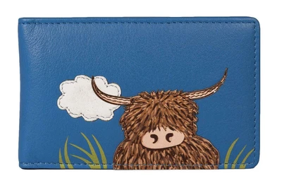 Mala Leather Blue 'Bella' Scottish Highland Cow  ID/Card Holder Wallet - RFID - Image 1 of 2