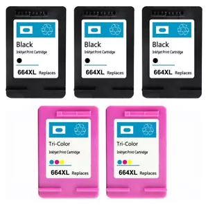 5PK Compatible For HP 664XL Black Color Ink Cartridge Show Ink Deskjet 4536 4676 - Picture 1 of 1