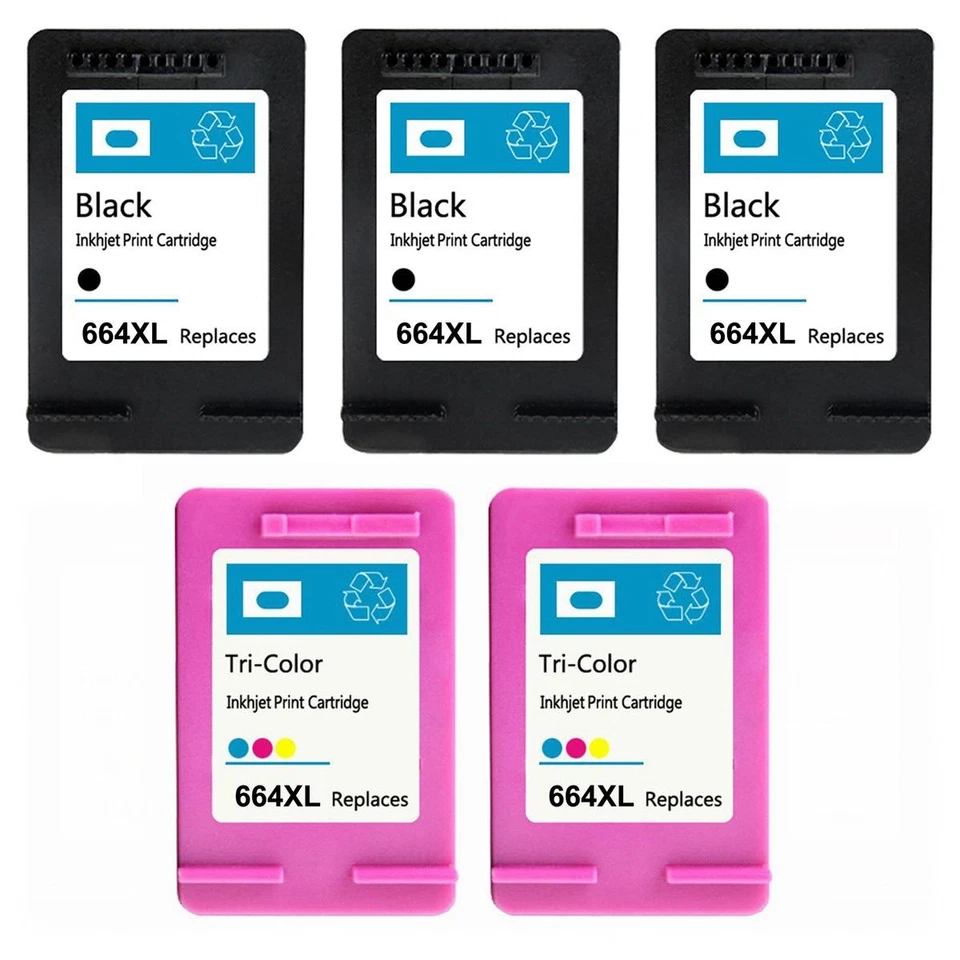 5PK Compatible For HP 664XL Black Color Ink Cartridge Show Ink Deskjet 4536 4676 - Image 1 of 1